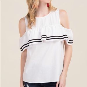 Francescas collection ruffle cold shoulder top NWT